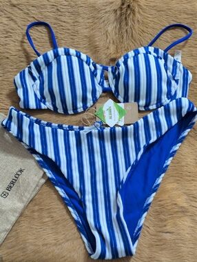 Berlook Blue And White Striped Velvet Bikini Xl